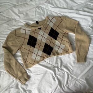 windsor small brown & cream & black argyle cropped sweater fall autumn
